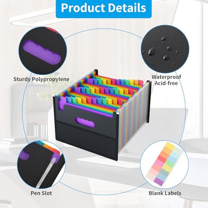 EOOUT Accordion File Organizer 36 Pockets, Letter A4 Size Expanding File Folder, Large Capacity Document Organizer with Blank Label for Office School