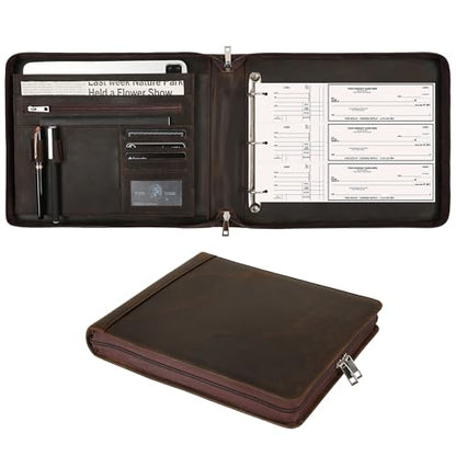 Personalized 3 Ring Check Binder, Engraved Business Checkbook Holder, Zippered for 3 & 9 Holes Checks, 3 on a Page, Dark Khaki - Custom - color: Dark Khaki-2, size: Custom