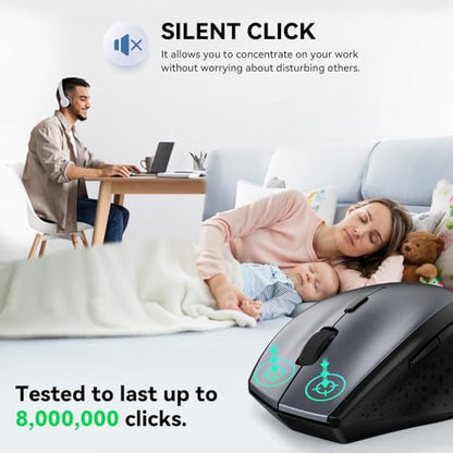 TECKNET Wireless Mouse, 2.4G USB Computer Mouse with 6-Level Adjustable 4800 DPI, Silent Quiet Click，30 Months Battery, Ergonomic Grips, 6 Buttons Portable for PC, Chromebook, Mac - Grey - color: Grey