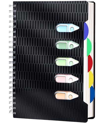 CAGIE 5 Subject Notebook with Dividers, A4 Spiral Notebook 8.5 x 11, 240 Pages Wide Ruled Notebook College Ruled, Large Hardcover Notebook for Note Taking for Work, School, Office, Black | College Ruled, Large Notebook, Notebook for Note Taking for Work,