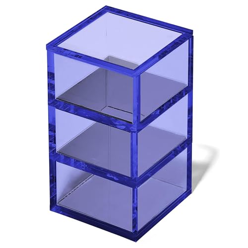 OfficeGoods 3-Tier Stackable Acrylic Holder- Stylish Desk Organizer and Storage for Office or Home – Transparent Square Design, Blue with Silver Metal Base - color: Blue with Silver, size: Square