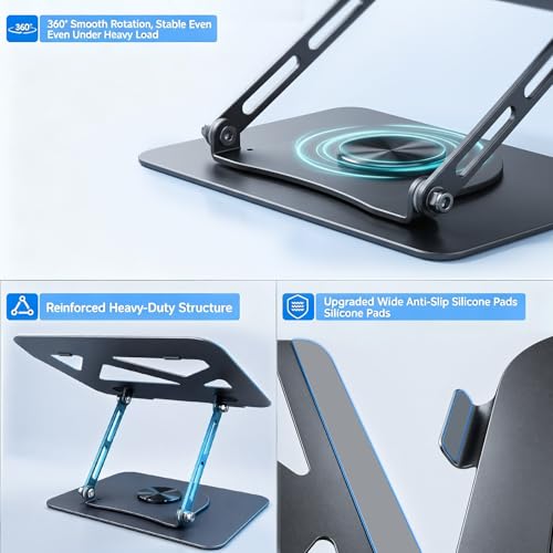 Leeboom Adjustable Laptop Stand for Desk, Ergonomic Height Adjustable Riser, 360° Rotating & Foldable, Ventilated Cooling, Fits Up to 17.3” Laptops (Including Gaming Laptops), Dark Silver - color: Gray