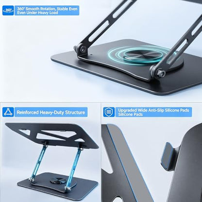 Leeboom Adjustable Laptop Stand for Desk, Ergonomic Height Adjustable Riser, 360° Rotating & Foldable, Ventilated Cooling, Fits Up to 17.3” Laptops (Including Gaming Laptops), Dark Silver - color: Gray