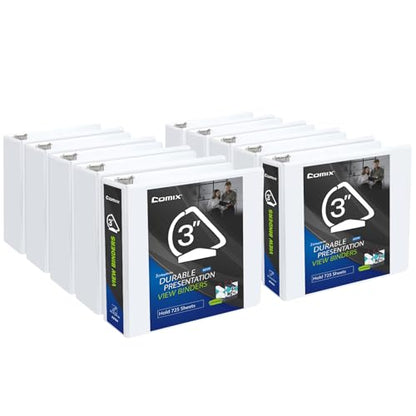 Comix Durable 3 Ring Binder, 3 inch D Ring Binders, Hold 725 Sheets of US Letter Size Paper, 10 Pack (White) - color: White, size: 3 Inch, style: 10 Pack