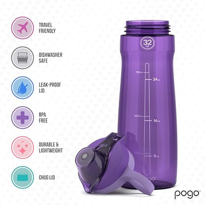 Pogo BPA-Free Plastic Water Bottle with Chug Lid, Purple, 32 oz. - color: Purple, size: 32 Ounces