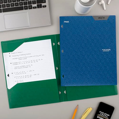 Five Star 2-Pocket Folder,Plastic Folder with Stay-Put Tabs,Fits 3-Ring Binder,Holds 8-1/2" x 11" Paper,Pacific Blue (333420C-ECM),(Pack of 2) - color: Pacific Blue (Pack of 2)