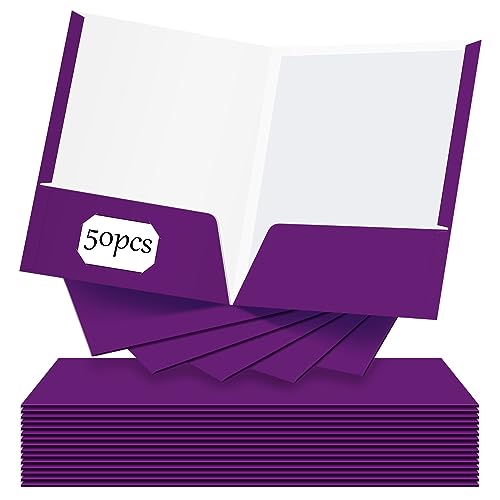 Jutom 50 Pcs 2 Pocket Glossy Paper Folders Glossy Paper Laminated Portfolios, Letter Size, Presentation Folders with Pockets for Office Teacher Worker Supplies(Purple Color) - color: Purple Color