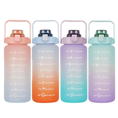 Large Motivational Water Bottle with Straw Time Marker BPA Free for Sport and Fitness (64 Oz/Half Gallon) (cyan-blue-purple)