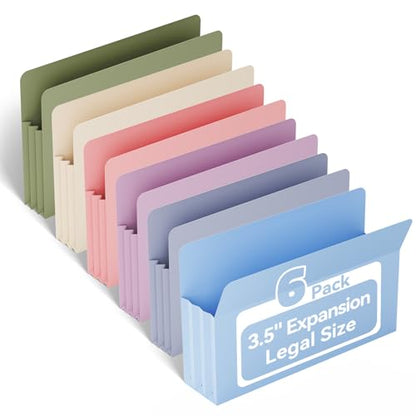 Ansook Leagl Size Expanding File Folders,6 Pack 5.25" Accordion File Pockets Folders,Heavy Duty Expandable File Folders for Cabinet,with Straight-Cut Tab,Holds 8.5" x 14" documents & Manila Folder - size: 3.5" Expansion, style: LEGAL (9.25"×14.75")