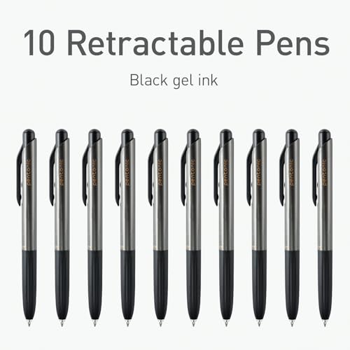 Pentonic G-RT Retractable Gel Pens, 10 Count, Black Ink, 0.7 mm Fine Point, Smooth Writing For Journaling, Note Taking, Office & School (1002363) - color: Black, size: 1 Count (Pack of 10)
