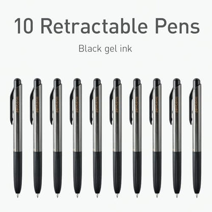 Pentonic G-RT Retractable Gel Pens, 10 Count, Black Ink, 0.7 mm Fine Point, Smooth Writing For Journaling, Note Taking, Office & School (1002363) - color: Black, size: 1 Count (Pack of 10)