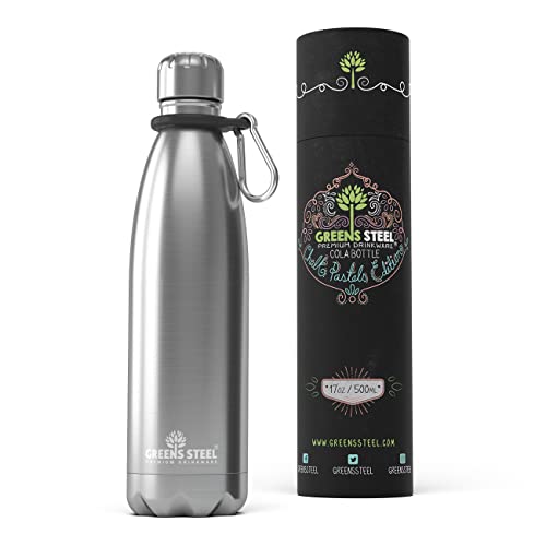 Greens Steel Stainless Steel Water Bottle - 17 oz, Steel | Vacuum Insulated Double Wall with Screw Lid/Leak Proof | Thermal Travel Sports Canteen Coffee Flask - color: Steel, size: 17 Ounces
