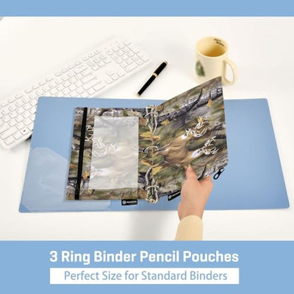 Camo Deer Hunting Pencil Pouches for 3 Ring Binder, Zipper Binder Pencil Case, 2 Pack Clear Window Case Bag for Office Organizers - color: Camo Deer Hunting
