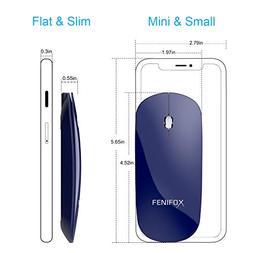 FENIFOX Bluetooth Mouse Slim, Whisper-Quiet Mini Flat Portable Mobile Mice Rechargeable Compatible with Laptop,PC,Android Windows Tablet (Deep Blue) - color: blue