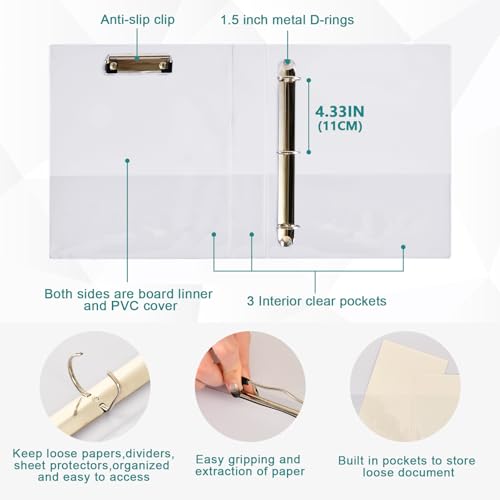 Fustylead Pet Lover Cute Cattle Cat 3 Ring Binder, D-Rings 1.5" Hardcover Folder, Fits 200 Sheets of A4 Paper, Durable Clipboard & Clean View with Inside Pockets for School Home Office - size: 12.4x10.63x2.36 Inch-1 Pack