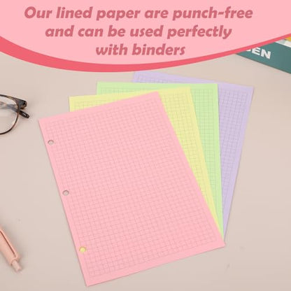 100 sheet Half Letter Graph Paper Refill 3 Hole Punch 5-1/2 x 8-1/2 College Ruled Grid Paper Pad Math Graph Paper Pad Colored Mini Binder Paper Planner Inserts Fits 3 Ring Binders For Office - style: Graph