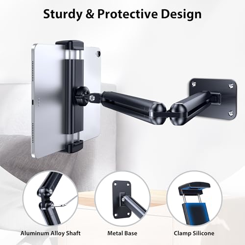 CreaDream Wall Mount for iPad, Aluminium Adjustable & Extendable Holder Arm, Fits 4.7-13" Tablets, Phones, Kindle Fire HD, Galaxy Tab, Samsung Galaxy - size: Long-Two Arm for Wall