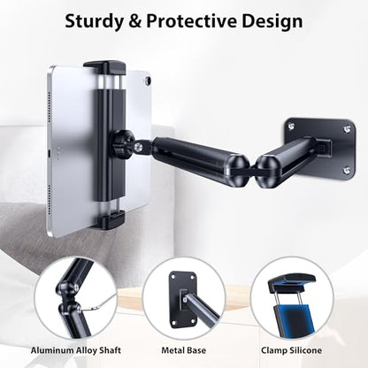 CreaDream Wall Mount for iPad, Aluminium Adjustable & Extendable Holder Arm, Fits 4.7-13" Tablets, Phones, Kindle Fire HD, Galaxy Tab, Samsung Galaxy - size: Long-Two Arm for Wall
