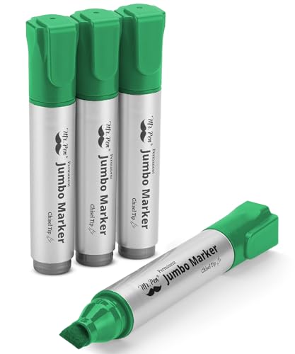 Mr. Pen- Jumbo Permanent Markers, 4 Pack, Green, Chisel Tip, Wide Tip | Large, Thick Permanent Markers for Canvas, Posters Board, Fabric, Window, Glass, Wood, Waterproof, Quick Dry - color: Green