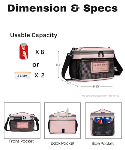 SUNNY BIRD Insulated Lunch Bag with Foldable and Leakproof Design, Thermally Insulated, Shoulder Strap for Women, Men and Teen (Pink 002) - color: Pink002