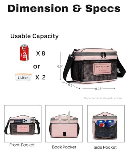 SUNNY BIRD Insulated Lunch Bag with Foldable and Leakproof Design, Thermally Insulated, Shoulder Strap for Women, Men and Teen (Pink 002) - color: Pink002