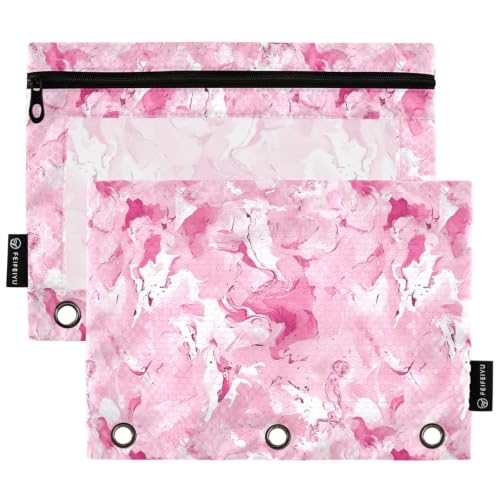Gredecor 3 Ring Binder Pencil Pouch, Camouflage Ink Pink Zippered Pen Case Pouches with Clear Window, 2 Pack Stylish Office & School Supplie - color: Camouflage Ink Pink