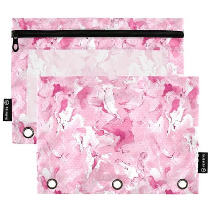 Gredecor 3 Ring Binder Pencil Pouch, Camouflage Ink Pink Zippered Pen Case Pouches with Clear Window, 2 Pack Stylish Office & School Supplie - color: Camouflage Ink Pink