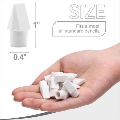 20 Pcs White Pencil Cap Erasers, Soft Smudge-Free Pencil Topper Erasers for Students and Office Supplies