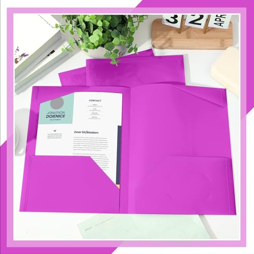 Henoyso 60 Pack Plastic Folders with Clear Front Pockets Bulk Heavy Duty File Folders with 2 Pockets and Card Slot for Student Teacher Back to School Supplies Office Presentation (Fuchsia) - color: Fuchsia