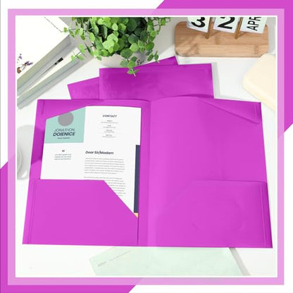 Henoyso 60 Pack Plastic Folders with Clear Front Pockets Bulk Heavy Duty File Folders with 2 Pockets and Card Slot for Student Teacher Back to School Supplies Office Presentation (Fuchsia) - color: Fuchsia