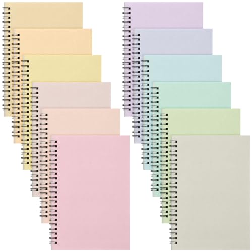 Fuutreo 12 Pcs Spiral Notebook for Work A5 8.3 x 5.7 Inch College Ruled Spiral Journal Notebook Kraft Cover Ruled Paper, 12 Color, 60 Sheets, 120 Pages for Office School(Innovative Color) - color: Innovative Color