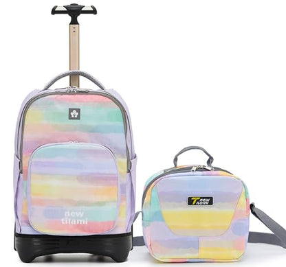 NEW TILAMI 18 inch Rolling Backpack for Kids – Waterproof, Stair-Climbing, Adjustable Handle, Variety of Colors & Patterns for School, Mood Map - color: Mood Map