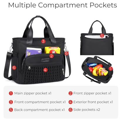 AIJIEKE Large Insulated Lunch Bag for Women Men, Work Lunch Box Tote, Black | Leakproof, durable multi-compartment cooler. Reusable with shoulder strap. Perfect for travel meal prep, picnic, beach - color: A.Black