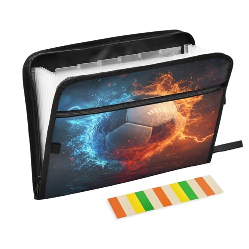 Ice and Fire Soccer 13 Pocket File Organizer Expanding File Folder with Front Pouch Portable Business File Storage Document Organizer Folder with Zipper - color: Ice and Fire Soccer