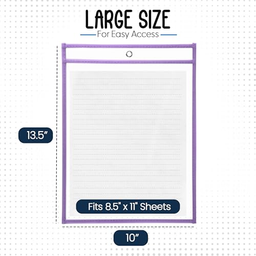 Essex Wares - 6 Pack, Light Purple, Water-Resistant Dry Erase Pocket Document Protectors, 10" Wide x 13.5" Tall - Dry Erase Clear Plastic Sleeves - Reusable & Easy Erase Plastic Invoice Holders - color: Light Purple