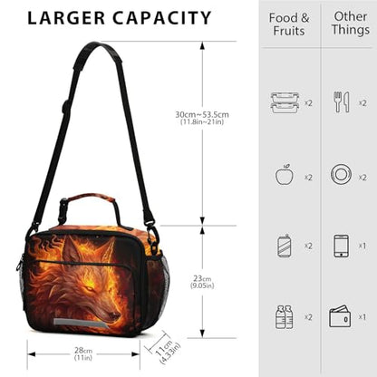 Flames Wolf Kids Lunch Box Insulated Lunch Bags Cooler Tote Bag with Removable Shoulder Strap for Boy Girl Student 20848586 - color: Wolf