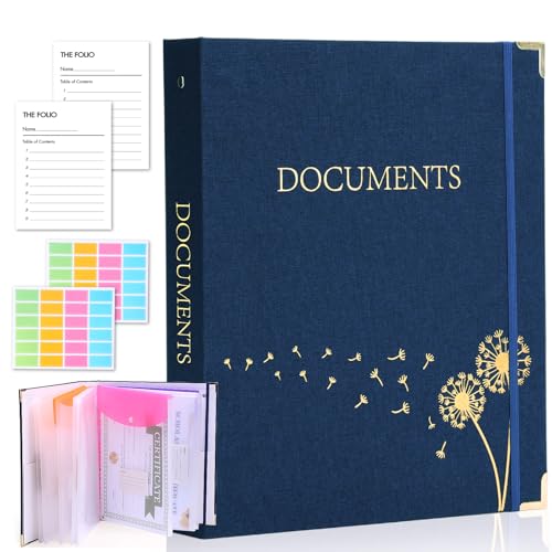 XKDOUS Document Organizer Linen Folio Folders with 9 Pockets, 3-Ring Accordion Storage Binders Expanding File Folder for Important Papers, End of Life Planner Book, in Case If I Die File Folder - color: Navy