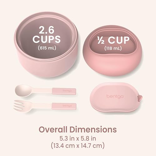 Bentgo Bowl - Insulated Leak-Resistant Bowl with Snack Compartment, Collapsible Utensils and Improved Easy-Grip Design for On-the-Go - Holds Soup, Rice, Cereal & More - BPA-Free, 21.2 oz (Blush) - color: Blush