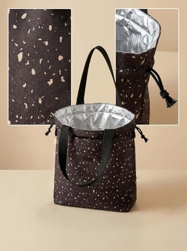 Double-Handle Lunch Bag, Insulated Waterproof Reusable Tote for Women/Students, Fits 2 Bento Boxes + Water Bottle - Ideal for School/Office/Picnic(Starry Night Black) - color: Starry Night Black