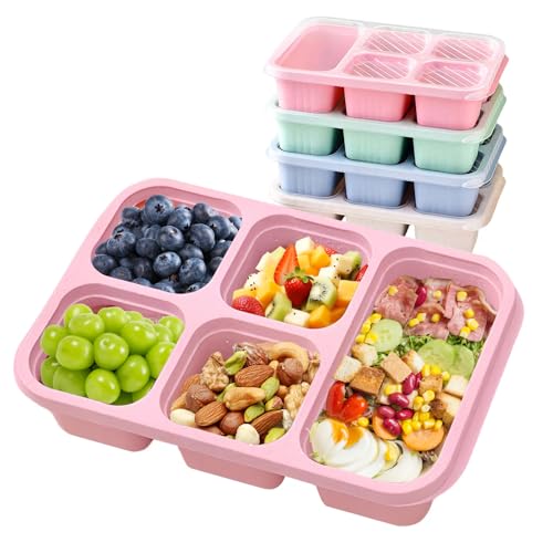 Bento Lunch Box with Reusable, 5 Compartment Bento Box for 4 Pack, Bento Snack Containers for Travel and Work - color: Wheat (Blue/Pink/Green/Beige), size: 5 Compartments