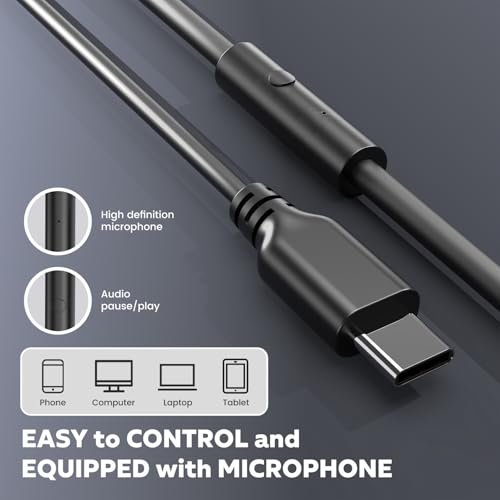 Upgraded USB C Wired Headphones, Over-Ear Type C Headphones with Microphone, HD Stereo Sound, Volume Control, Foldable USB Type C Headphones for Adults/Teens//Tablets/Computer/iPhone/Travel(Black)