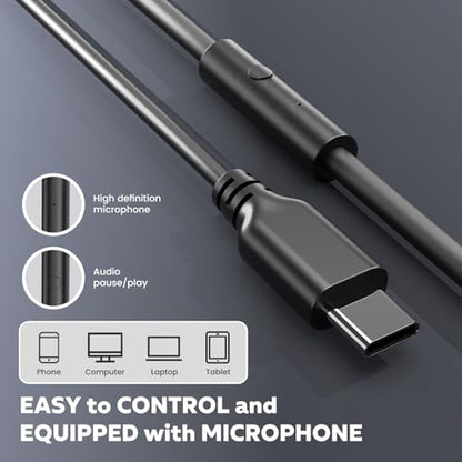 Upgraded USB C Wired Headphones, Over-Ear Type C Headphones with Microphone, HD Stereo Sound, Volume Control, Foldable USB Type C Headphones for Adults/Teens//Tablets/Computer/iPhone/Travel(Black)