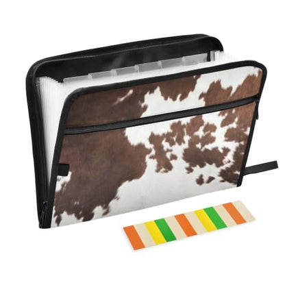 Western Cow Skin Texture Expanding Accordion File Folder with Sticky Labels, 13 Pockets Zip File Folder with Zipper Closure - color: Western Cow Skin Texture