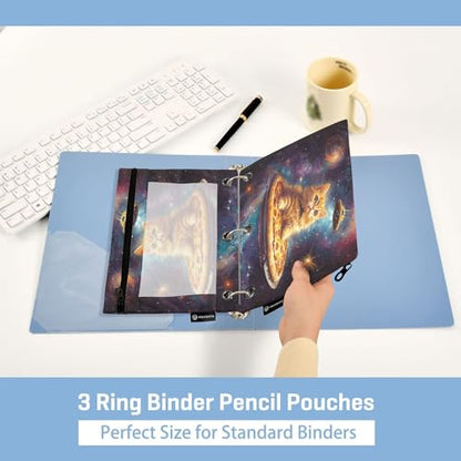 Star Cat Binder Pouches 3 Ring for Boys Girls School Office College Supplies Galaxy Space Pizza Alien Pencil Pouches Case Bag with Clear Window and Zipper 2 Pack - color: Pizza Cat