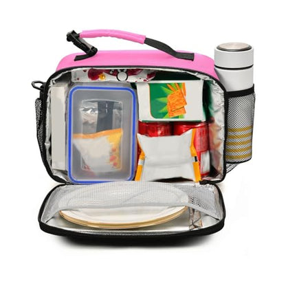 Custom Student Lunch Bag for Boys Girls Hot Pink Personalized Name Lunch Box Insulated Cooler Bag for School Picnic Office - color: Multi07