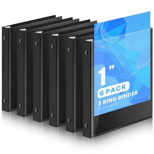 Henoyso 6 Pack 1 Inch Mini 3 Ring Binders 5.5 x 8.5 with Clear Front View Cover, Flexible Plastic A5 Round Ring Binders Bulk Pack, Portable Document Organizer, Holds 200–400 Sheets for School Office - color: Black, size: 1 Inch