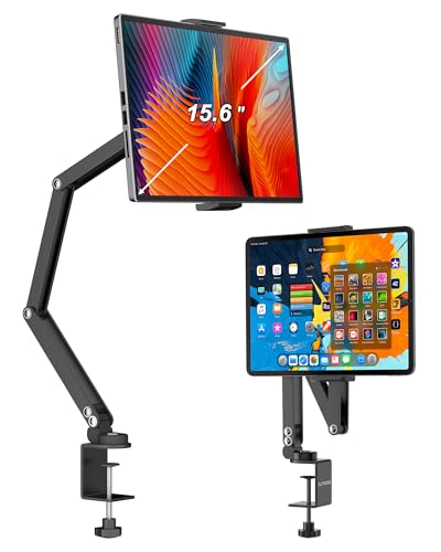 Foldable Flexible Tablet Stand Holder for Desk, 360° Adjustable iPad Arm Mount, Portable Monitor 15.6 Stand, Premium Phone Holder Compatible with iPad 13/12.9/11 Mini/10/9th, Samsung, Kindle