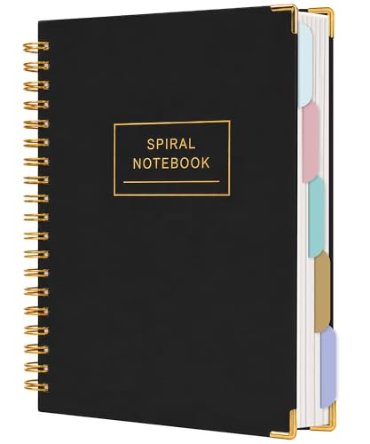 Yoment Hardcover Spiral Notebooks for Work School, B5 Journal Notebook with Tabs Dividers, Multi 5 Subject Notebook College Ruled, 240 Pages Lined Journal for Men, Back to School, Gifts, Black - color: B-Black, size: 8"×10"(B5)