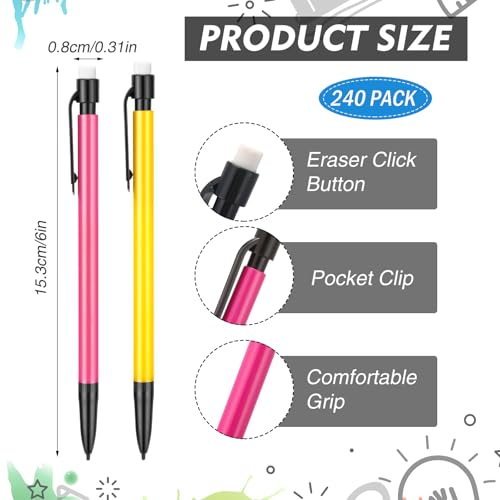 480 Pcs 0.7mm Mechanical Pencils Bulk Set Include Mechanical Pencil with Eraser HB Lead Refills for Art Office Classroom School Student Writing Drawing Sketching Supplies - color: Red, Green, Blue, Purple, Yellow, Black