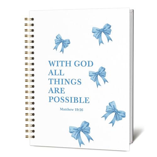 KIDEAR Christian Prayer Notebook for Women,Blue Bow Faith Journal, Coquette Preppy Christian Notebook for Teen Girls, Church Notes Journal, Bible Study Supplies, Cute Spiritual Gift for Women - A02 - color: color_02